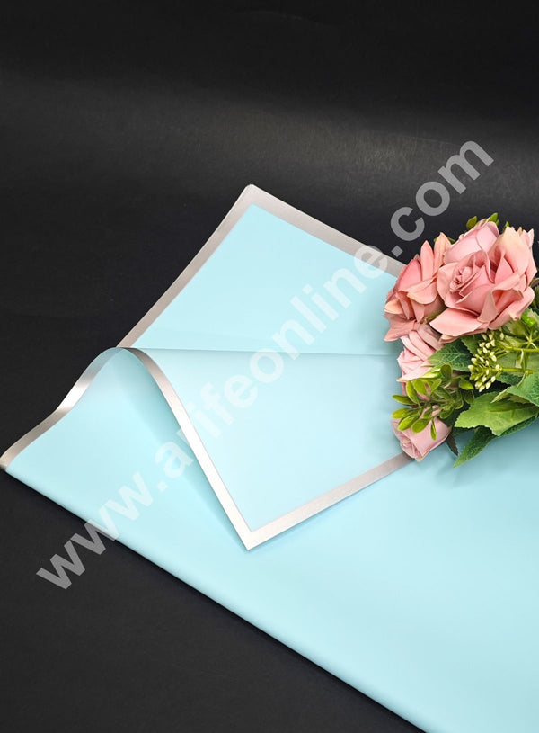 CAKE DECOR™ Blue Korean Bouquet Wrapping Sheets (20 Sheets) | Premium Flower Wrapping Paper with Elegant Silver Border