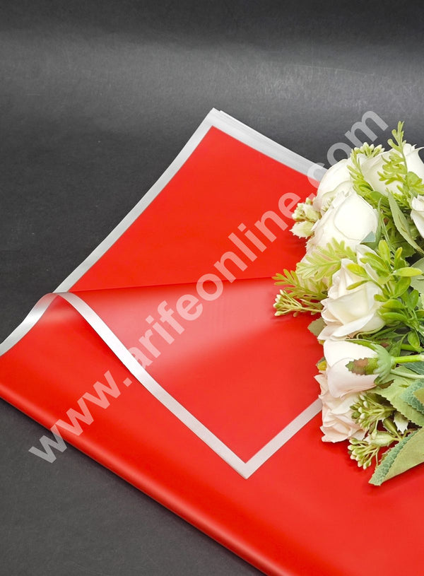 CAKE DECOR™ Red Korean Bouquet Wrapping Sheets (20 Sheets) | Premium Flower Wrapping Paper with Elegant Silver Border