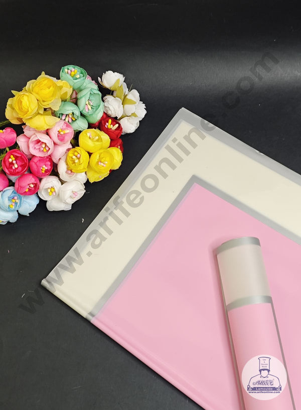 Opaque Border With Double Silver Edge Korean Wrapping Sheet | Premium Flower Wrapper (Pink)- CAKE DECOR™