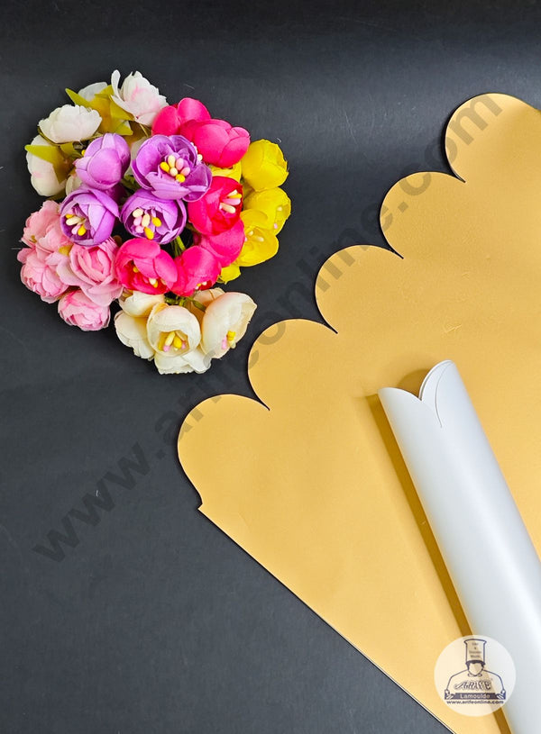 Unique Rose Petal Scallop Design  Korean Wrapping Sheet | Premium Flower Wrapper (White & Gold)- CAKE DECOR™