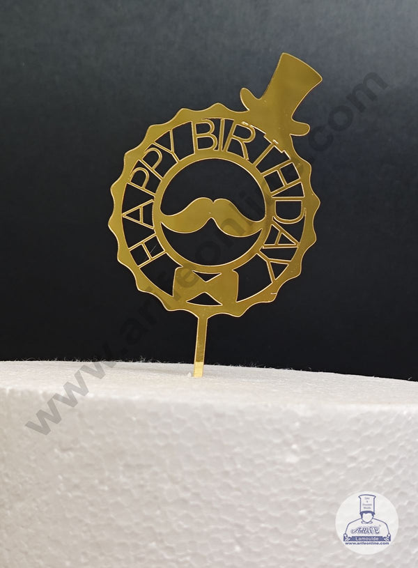 Gold Acrylic Finishing Cake Topper Happy Birthday Mustache Hat Cake Topper - Cake Decor