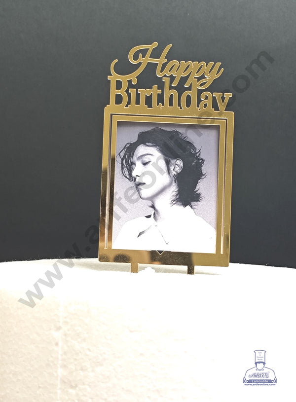 5 inch Gold Square Acrylic Birthday Cutout Photo Frame Cutout Cake Topper | Photo Holder - CAKE DECOR™