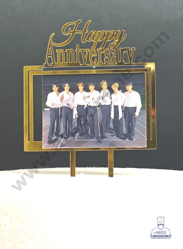 5 inch Gold Rectangle Acrylic Photo Frame Happy Anniversary  Cutout Cake Topper | Photo Holder - CAKE DECOR™