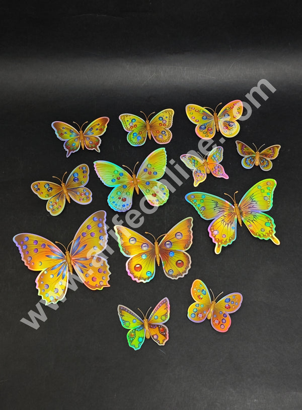 Holographic Multicolor 3D Magnetic Butterfly Cake Toppers |  Hamper Decor – Set of 12 (Design 9)- CAKE DECOR™