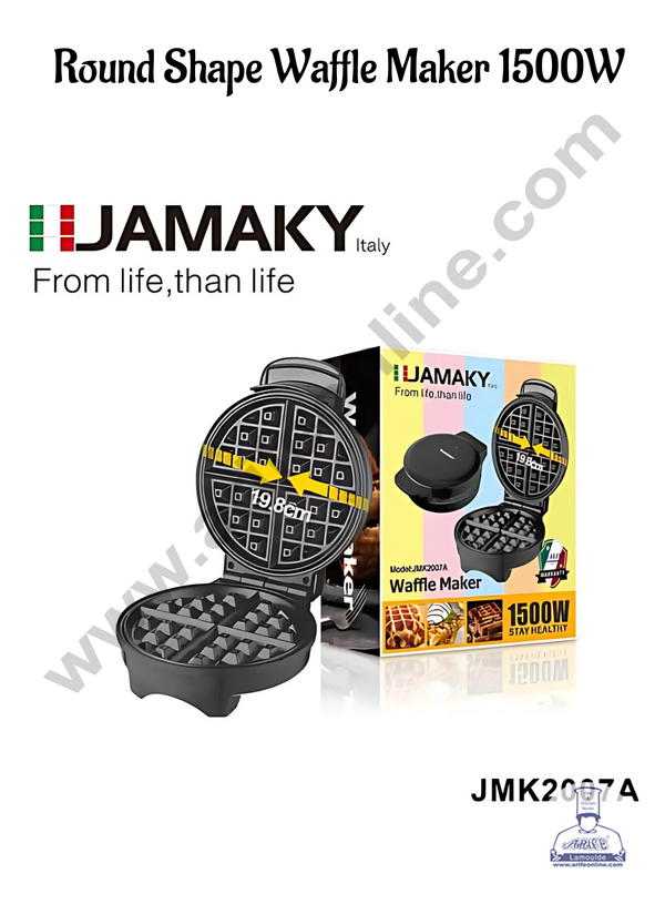 CAKE DECOR™ Jamaky Round shape 1500W Waffle Maker Non-Stick Waffle Iron - Model: JMK2007 A (SB-JM-JMK2007 A)