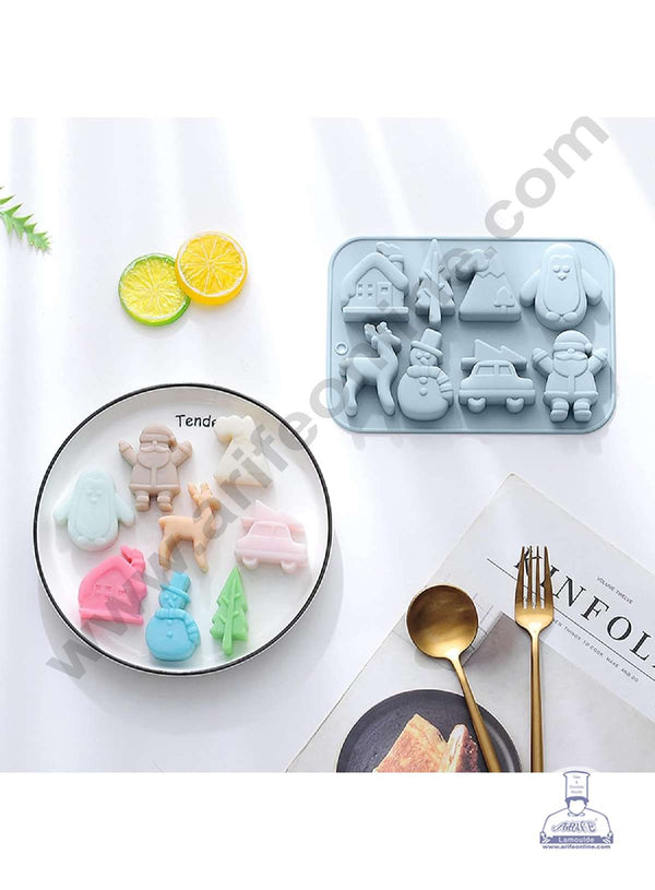 CAKE DECOR™ Silicon 8 Cavity Christmas Theme Tree, Snowman, House, Deer Silicon Chocolate Mould Jelly Mould SBCM-LBM1150