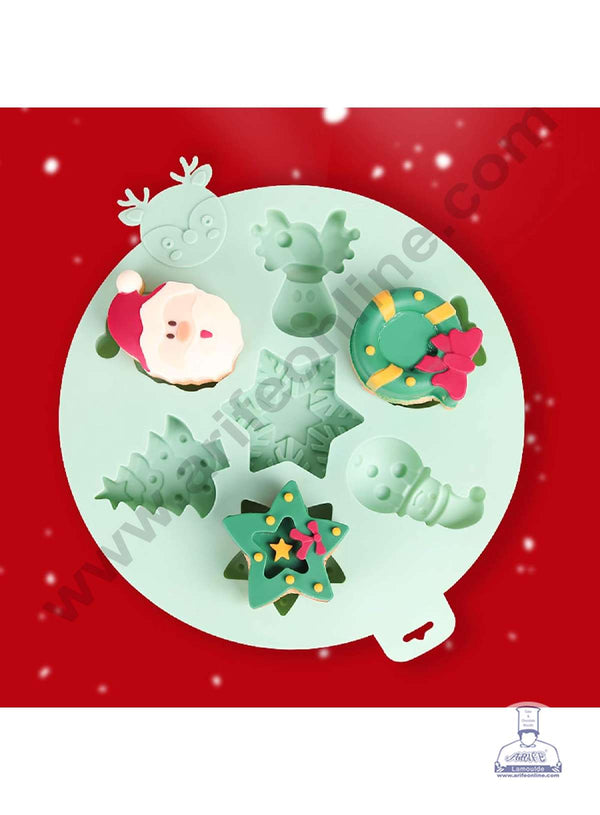 CAKE DECOR™ Silicon 7 Cavity Christmas Theme Tree, Snowman, Deer, Star, Wreath Silicon Chocolate Mould Jelly Mould SBCM-LBM598