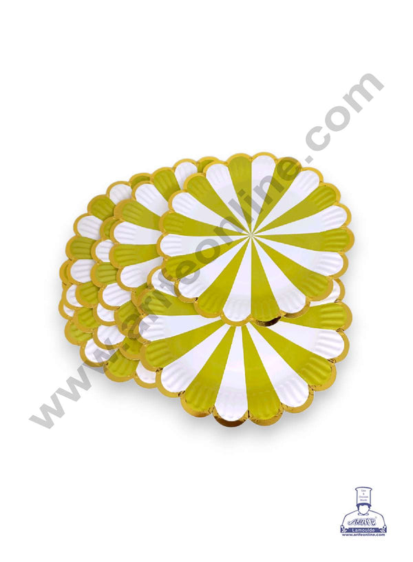 CAKE DECOR™ 9 inch Light Green & White Candy Stripes Paper Plates | Disposable Plates | Birthday | Party | Occasions | Round Plates - Pack of 10