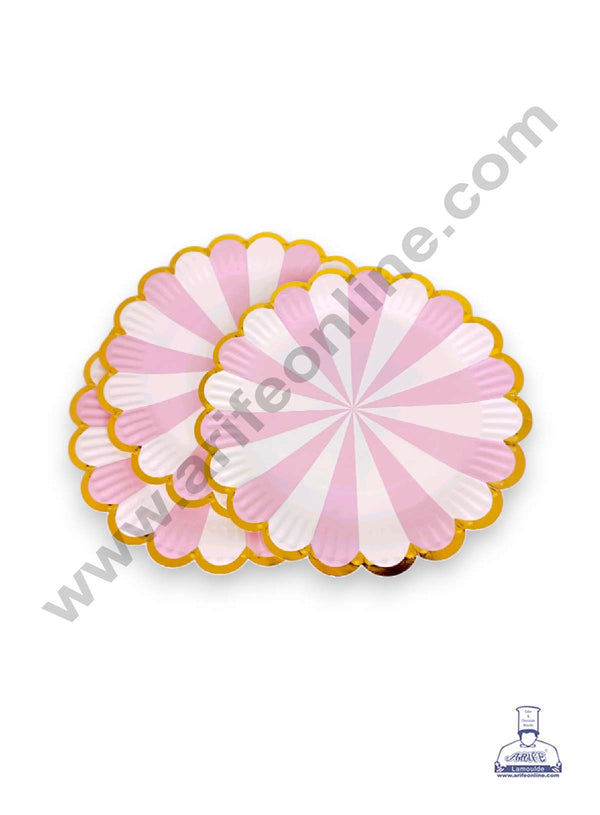 CAKE DECOR™ 9 inch Light Pink & White Candy Stripes Paper Plates | Disposable Plates | Birthday | Party | Occasions | Round Plates - Pack of 10