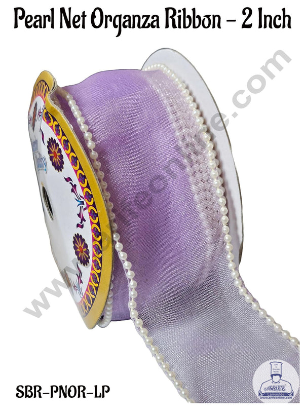 CAKE DECOR™ Pearl Net Organza Light Purple Ribbon -2 Inch (8 Meter) | Sheer Ribbon | Gift Wrapping | Decoration