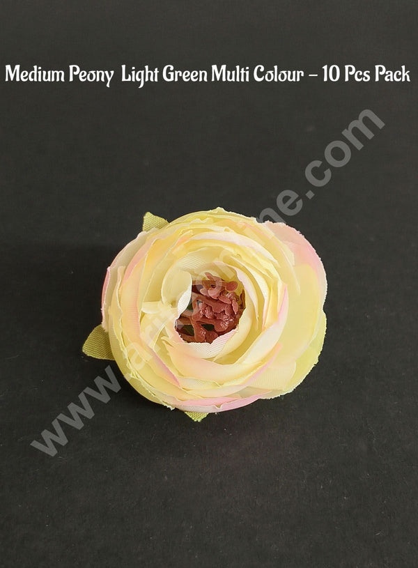 CAKE DECOR™ Medium Peony Artificial Flower For Cake Decoration – Light Green Multi Colour  ( 10 Pcs Pack )