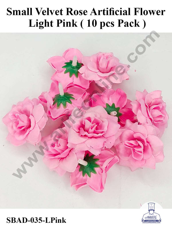 CAKE DECOR™ Small Velvet Rose Artificial Flower For Cake Decoration – Light Pink ( 10 pcs Pack )