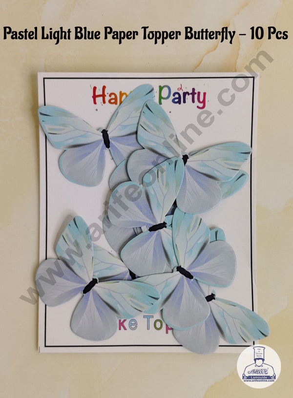 CAKE DECOR™ 10 Pcs Pastel Light Blue Colour Butterfly Paper Topper For Cake And Cupcake Decoration