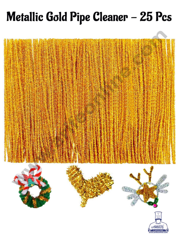 Cake Decor™ 25 Pcs Metallic Gold Pipe Cleaner Tie For Art And Craft , Gift , Chocolate Wraping