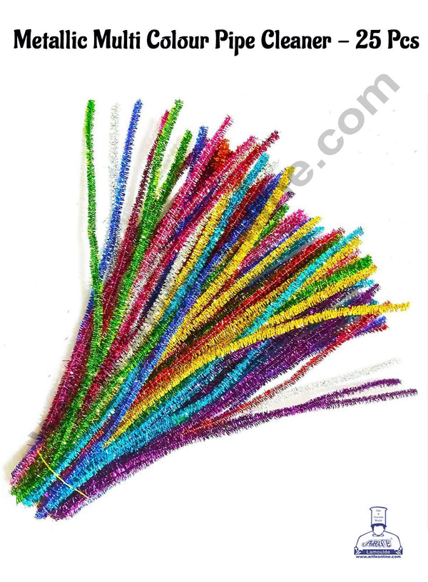 Cake Decor™ 25 Pcs Metallic Multi Colour Pipe Cleaner Tie For Art And Craft , Gift , Chocolate Wraping