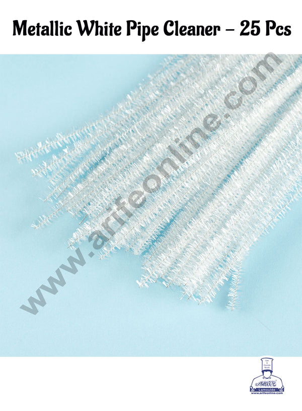 Cake Decor™ 25 Pcs Metallic White Pipe Cleaner Tie For Art And Craft , Gift , Chocolate Wraping