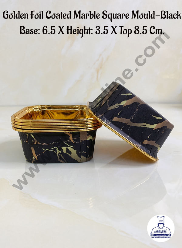 Cake Decor™ Golden Foil Coated Marble Square Direct Bake-able Paper Mould - Black (50 Pcs)