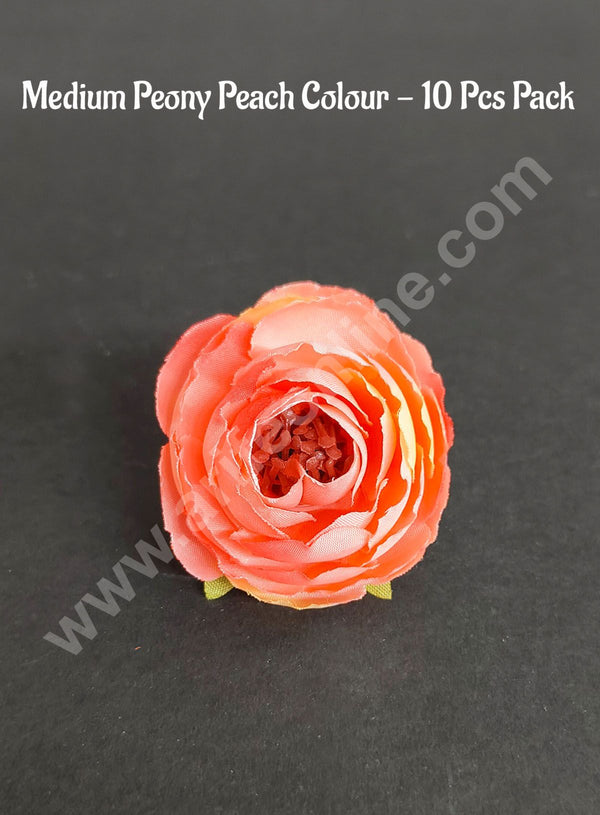 CAKE DECOR™ Medium Peony Artificial Flower For Cake Decoration – Peach Colour  ( 10 Pcs Pack )