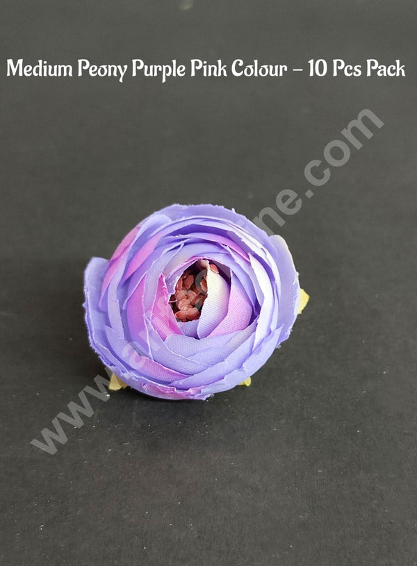 CAKE DECOR™ Medium Peony Artificial Flower For Cake Decoration – Purple Pink Colour  ( 10 Pcs Pack )