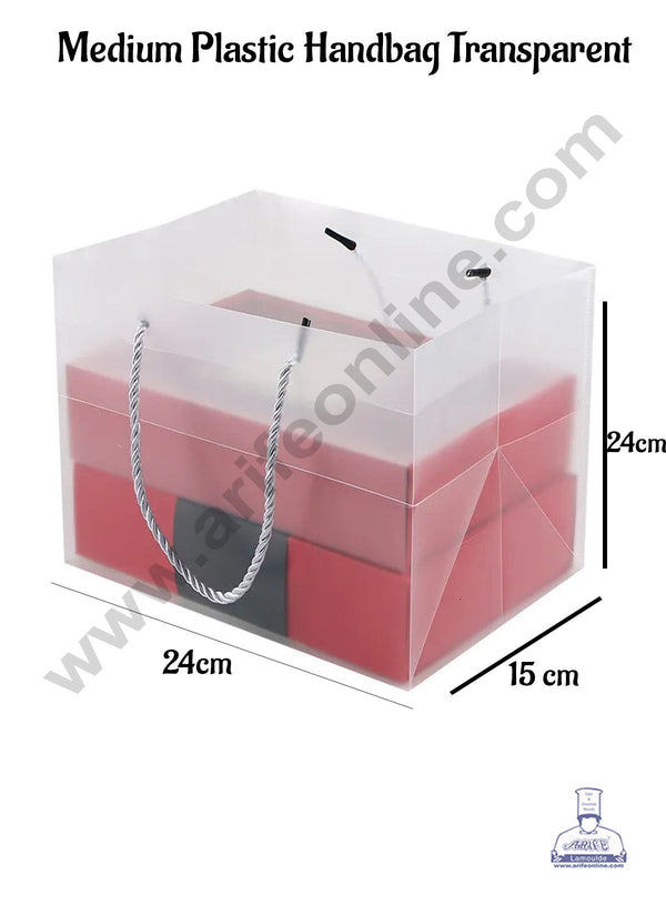 CAKE DECOR™ Medium Plastic Transparent Handbag - 1 Piece | Gift Box | Gift Bag with Handle