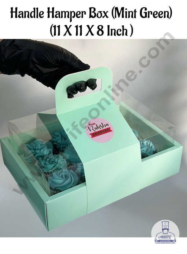 CAKE DECOR™ Handle Hamper Box With Transparent Lid ( Mint Green )  | Gift Box | Gift Bag With Handle (1 Pc Pack)