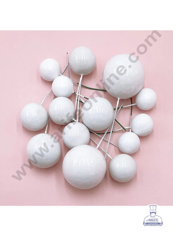 CAKE DECOR™ White Faux Balls Topper For Cake and Cupcake Decoration - ( 20 pcs Pack )