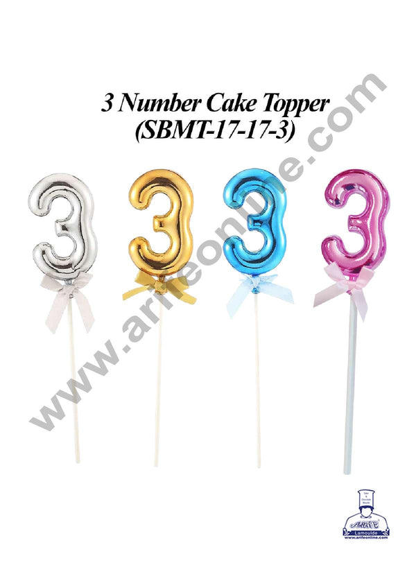 CAKE DECOR™ Plastic Balloon Style 3 Number Cake Topper - 1 Piece