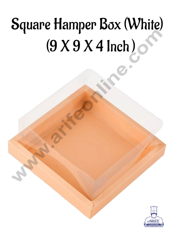 CAKE DECOR™ Square Hamper Box In Orange Colour With Transparent Lid | Gift Box | Present Box - (1 Pcs)