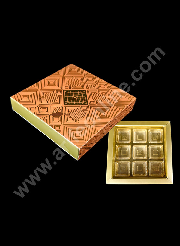 CAKE DECOR™ 9 Cavity Orange Deco Chocolate Box with Sliding Cover Cavity (3X3)