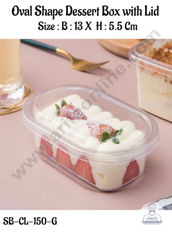 CAKE DECOR™ PVC Oval Shape Dessert Box with Clear Lid | Cube Box | Dessert Package - (5 Pcs Pack)