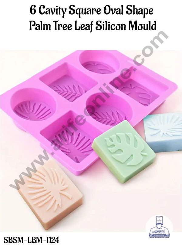 CAKE DECOR™ 6 Cavity Square Oval Shape Palm Leaf Silicone Chocolate Mould (SBLBM-1124)