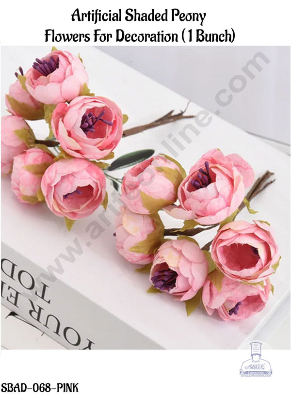 CAKE DECOR™ Artificial Shaded Peony Flowers Bouquet for Decoration – (1 Bunch)