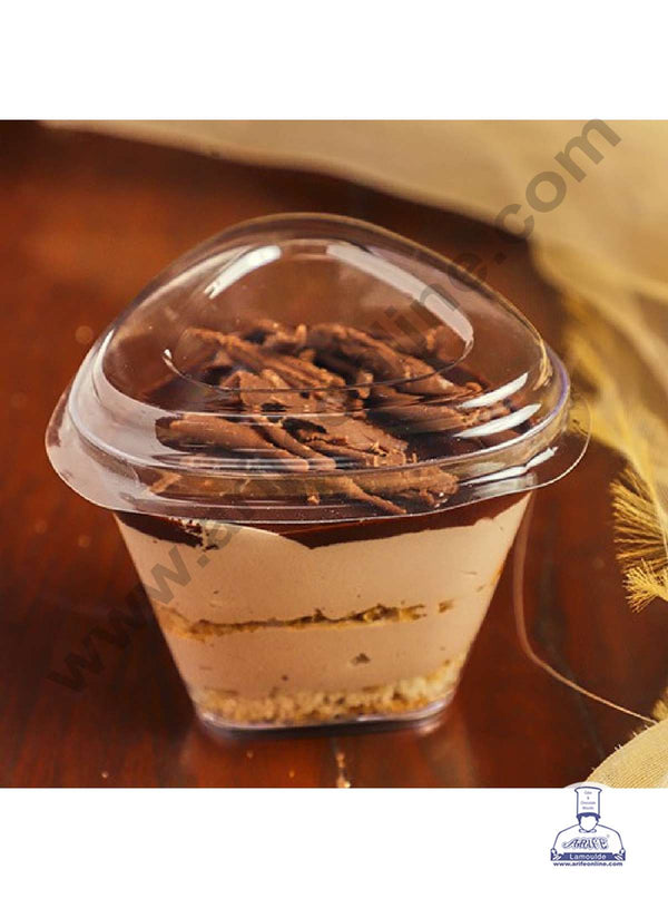 CAKE DECOR™ Triangle Curved Corner Transparent Acrylic Mousse Cup With Lid | Pudding Cup | Parfait Cup (10 Pcs Pack)