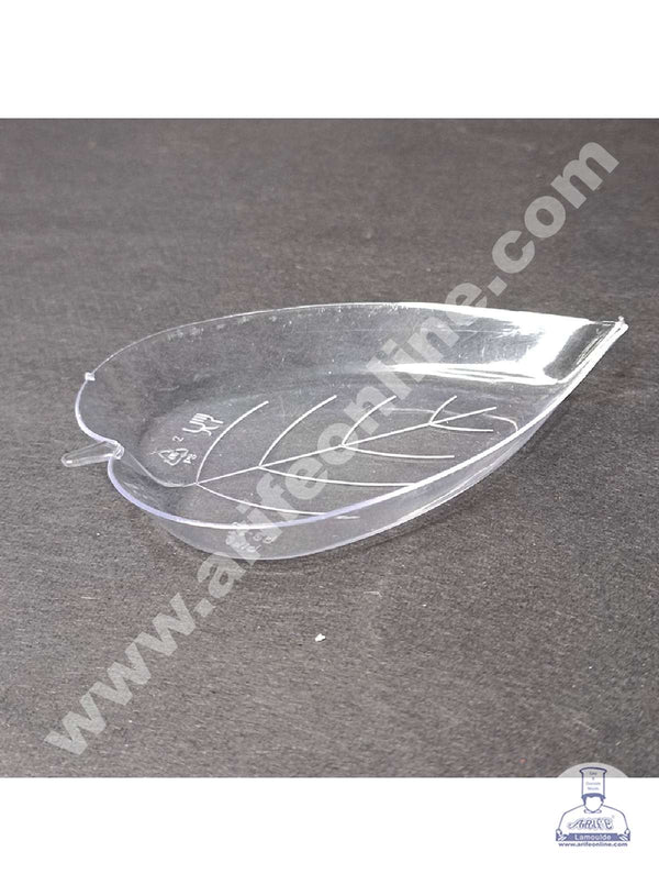 CAKE DECOR™ Mini Clear Leaf / Paan Shape Plastic Tray | Dip Tray - 10 pcs Pack