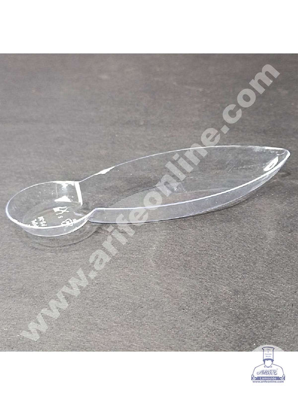 CAKE DECOR™ Mini Clear Spoon Shape Plastic Serving Tray | Dip Tray - 10 pcs Pack