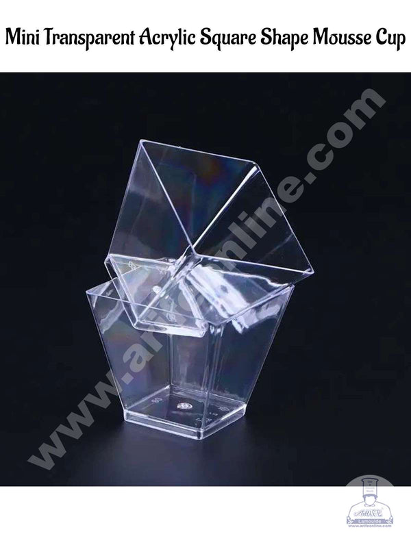 CAKE DECOR™ Mini Transparent Acrylic Square Shape Mousse Cup Without Lid | Pudding Cup | Parfait Cup (10 Pcs Pack)
