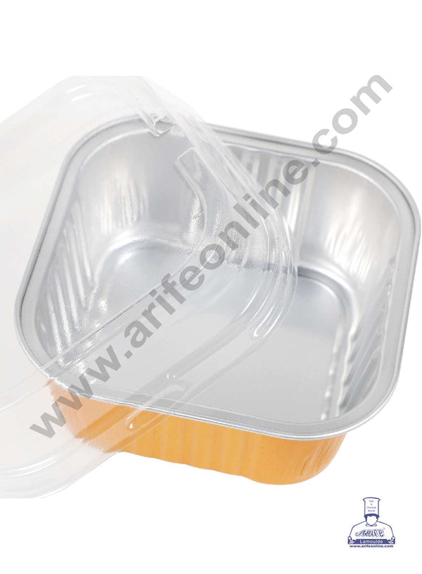 CAKE DECOR™ Square Aluminium Tin Foil Bake & Serve Cup with Lid | Aluminium Containers | Non-Stick Foil Baking Cups - (3 pcs Pack)