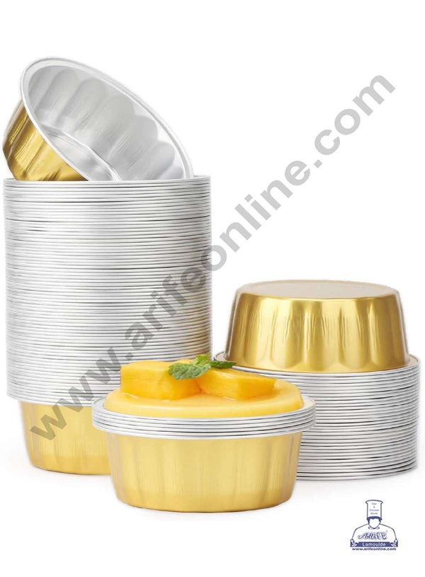 CAKE DECOR™ Round Frill Aluminium Tin Foil Bake & Serve Cup with Lid | Aluminium Containers | Non-Stick Foil Baking Cups - (3 pcs Pack)