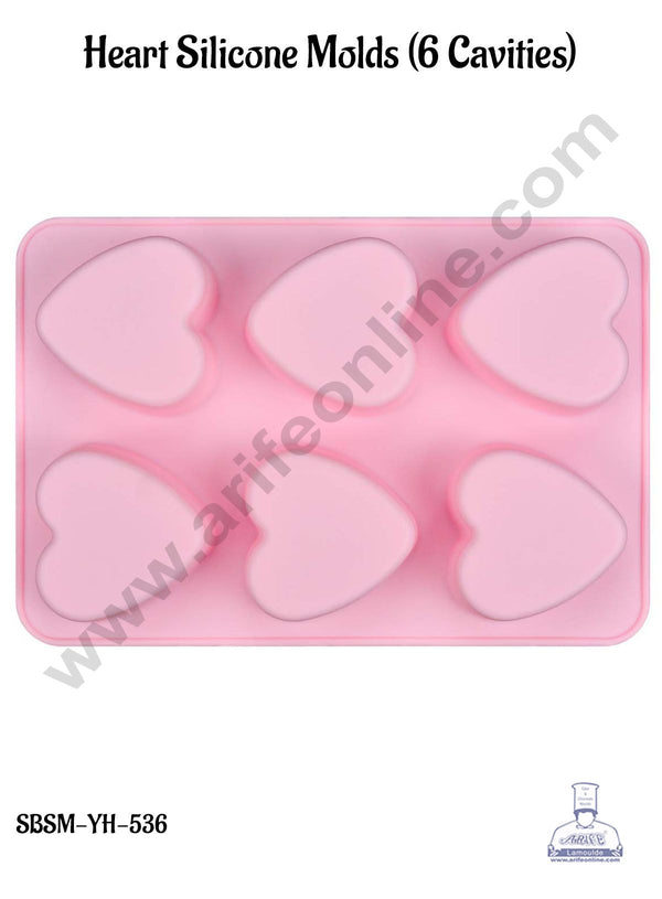 CAKE DECOR™ 6 Cavity Heart Shape Silicone Chocolate Mould | Soap, Resin, Candle and Muffin Mould.