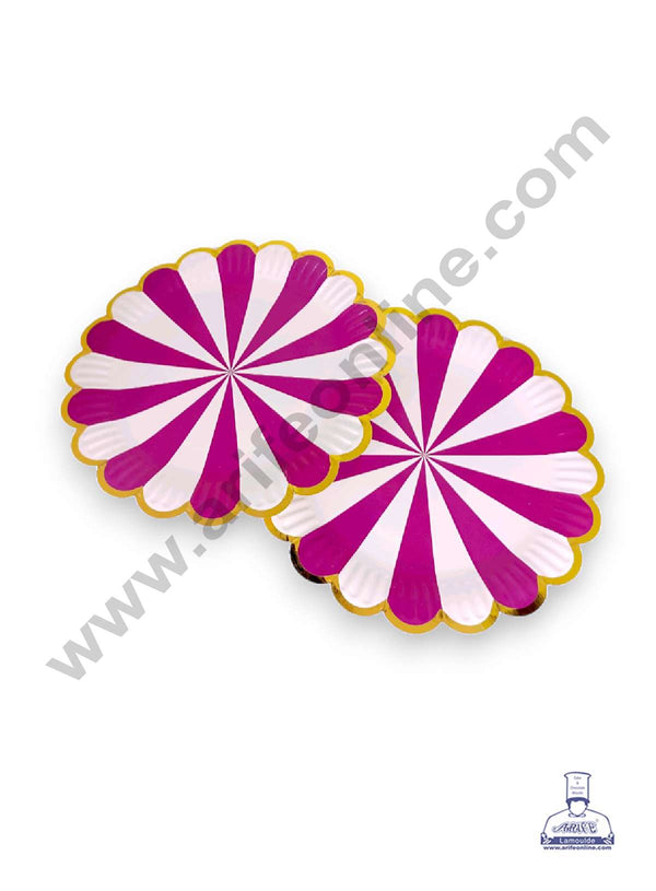 CAKE DECOR™ 9 inch Purple & White Candy Stripes Paper Plates | Disposable Plates | Birthday | Party | Occasions | Round Plates - Pack of 10