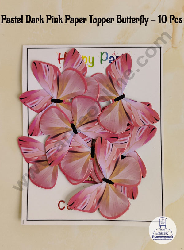 CAKE DECOR™ 10 Pcs Pastel Dark Pink Colour Butterfly Paper Topper For Cake And Cupcake Decoration