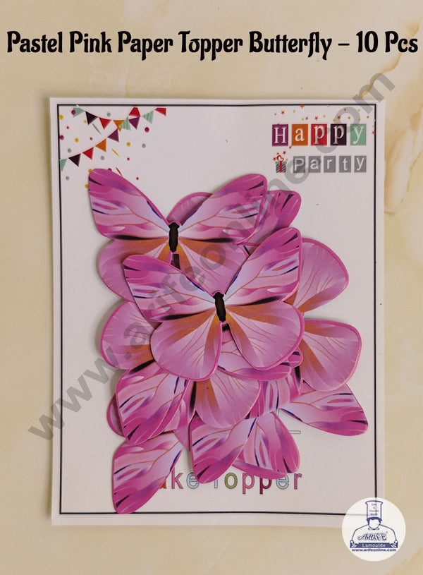 CAKE DECOR™ 10 Pcs Pastel Pink Colour Butterfly Paper Topper For Cake And Cupcake Decoration