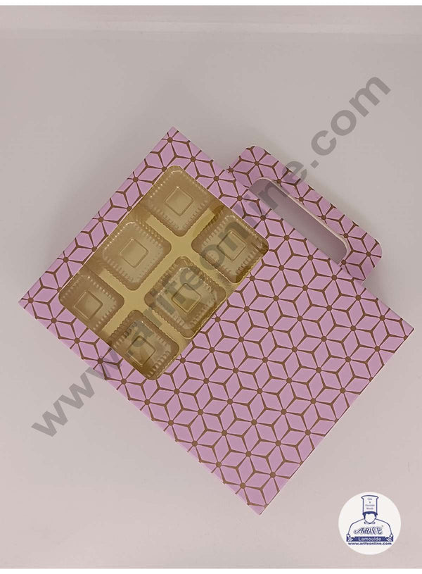 CAKE DECOR™ 12 Cavity 3D Cube Print Chocolate Box with Cavity, Clear Window & Handle ( 10 Piece Pack ) - Pastel Purple