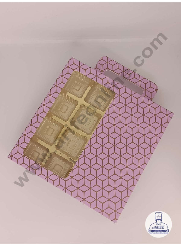 CAKE DECOR™ 16 Cavity 3D Cube Print Chocolate Box with Cavity, Clear Window & Handle ( 10 Piece Pack ) - Pastel Purple