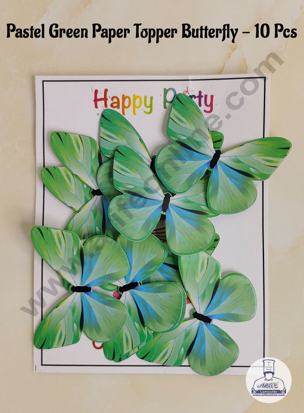 CAKE DECOR™ 10 Pcs Pastel Green Colour Butterfly Paper Topper For Cake And Cupcake Decoration