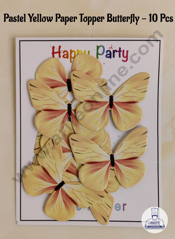 CAKE DECOR™ 10 Pcs Pastel Yellow Colour Butterfly Paper Topper For Cake And Cupcake Decoration