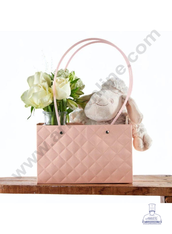 Peach Textured Tote Bag Hampers For Gifting And Flower Bouquets Foldable 1 Pcs Pack - CAKE DECOR™