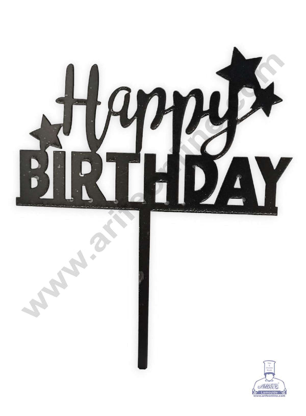 CAKE DECOR™ Black Acrylic Happy Birthday with Stars Cake Topper SBMT-N-016