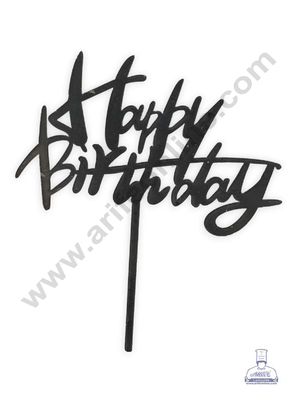 CAKE DECOR™ Black Acrylic Stylish Happy Birthday Cake Topper SBMT-N-011