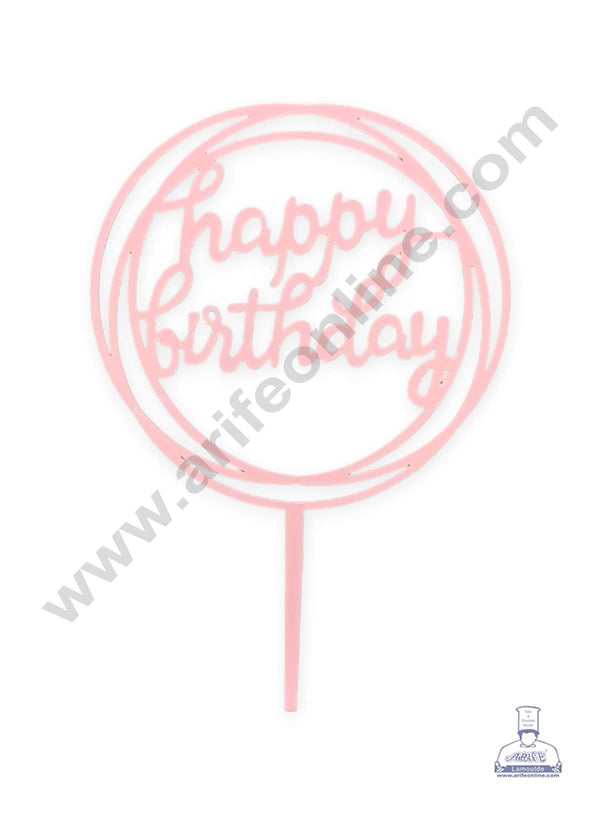 CAKE DECOR™ Pink Acrylic Happy Birthday in Round Rings Frame Cake Topper SBMT-N-025